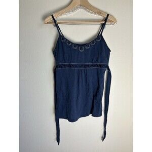 Y2K American Eagle Cami Top Womens Beaded Babydoll Lace Trim Size XL Blue